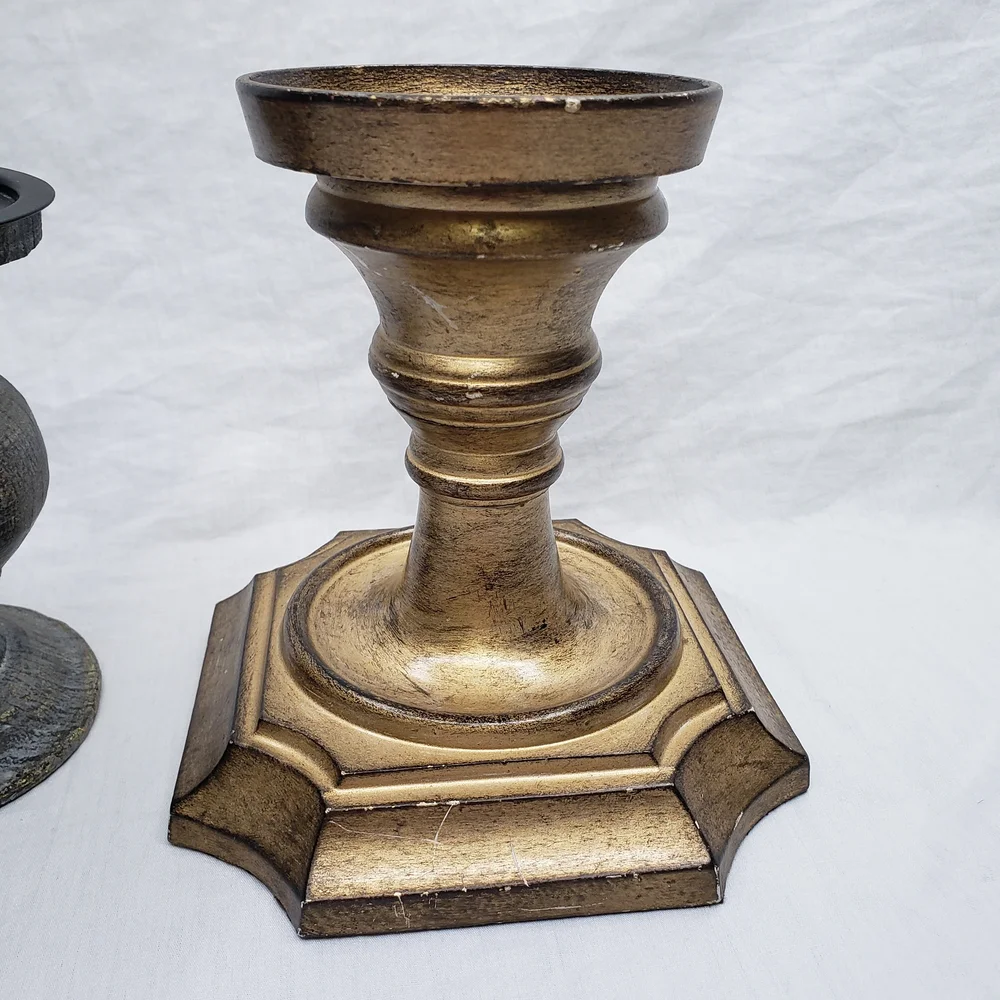 Pier 1 Gold and Black Distressed Pilar Candle Holders